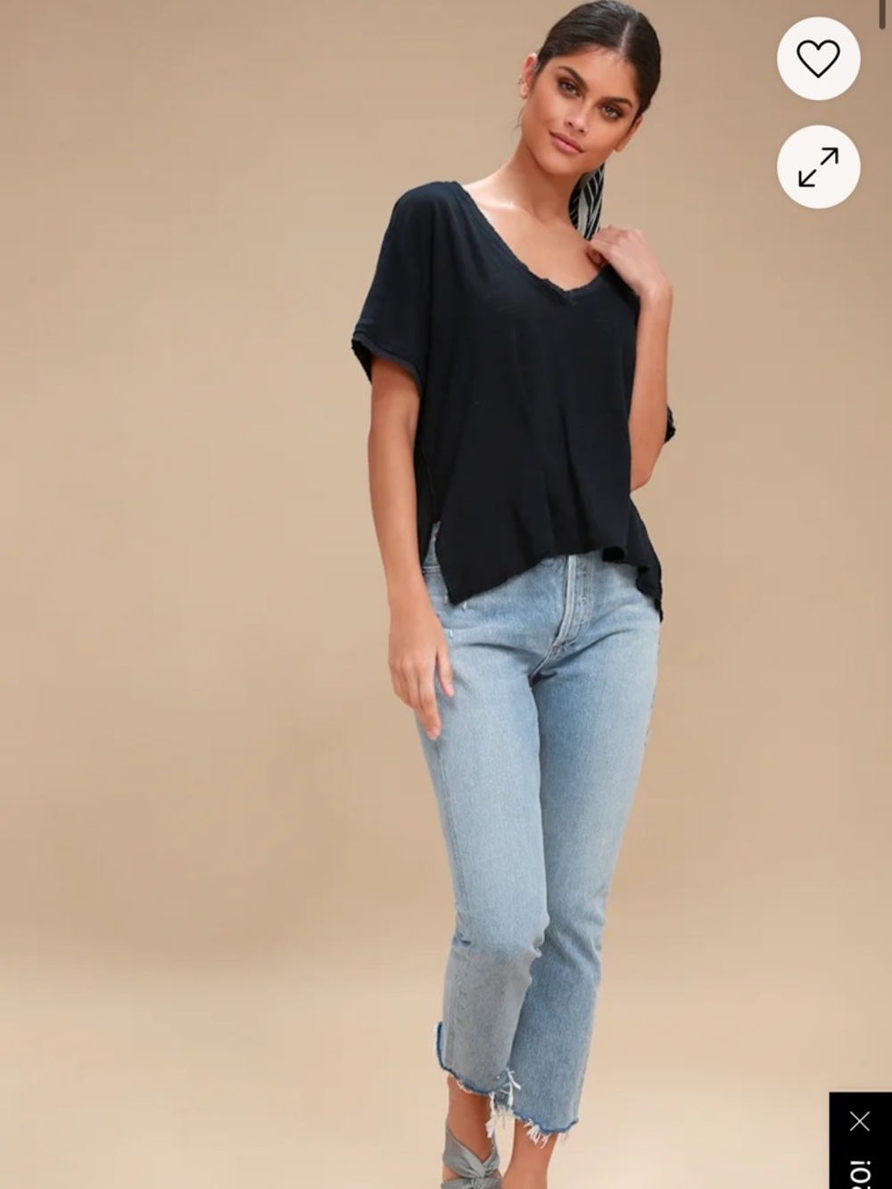 Free People Tale Me Washed Black High-Low Tee size XS